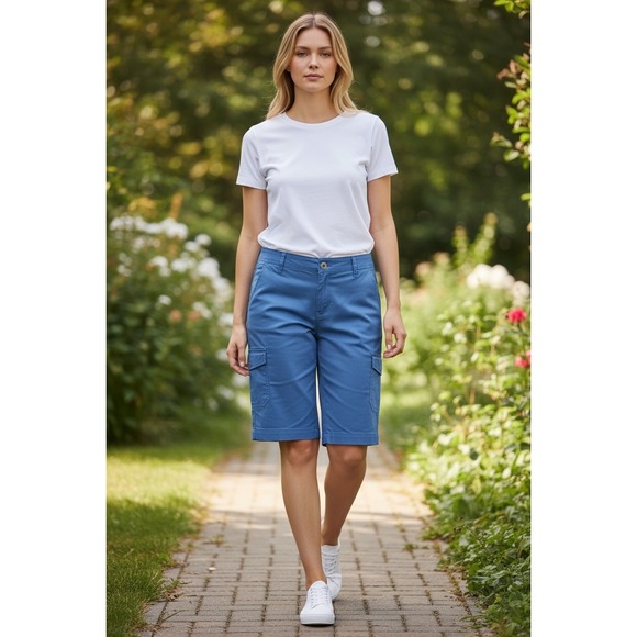 Hasting & Smith Pants - Hasting & Smith Womens Riviera Blue Cargo Shorts Sz 14 NWT BD0145A Elastic Back